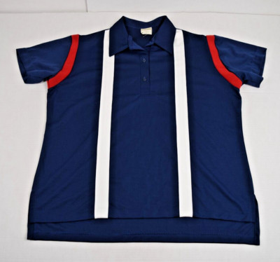 Vintage Bowling Shirt King Louie Size L 80s White Stripe Red