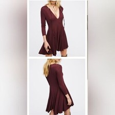 FP free people Beach Rose flattering Ribbed maron Dress Size SP