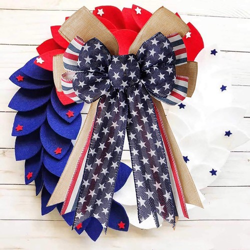 Patriotic Bow 4th Of July Wreath Bow American Stripes Stars Holiday Wreath Bow O - Picture 3 of 4