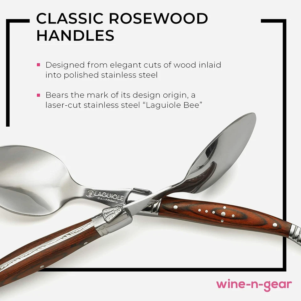 Juego de cucharas Laguiole California - Juego de 6 piezas de palo de rosa - En caja de regalo de madera de roble Foto 4 de 4