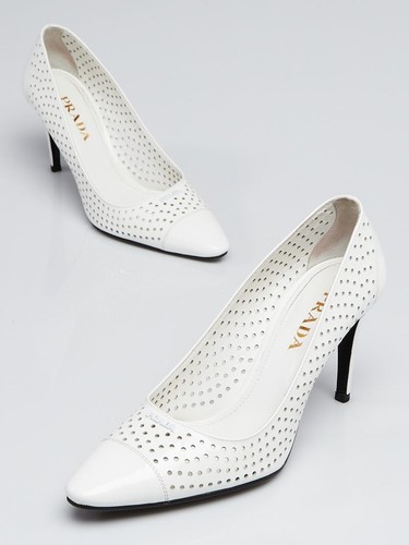 PRADA klassische weiße perforierte Lackleder-Hochzeitspumps EU 40 I LOVE SCHUHE - Bild 2 von 10