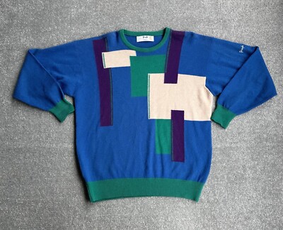 PRINGLE Herren Pullover Gr L Wolle Sweater Jumper Vintage Preppy Golf 18008 Blau