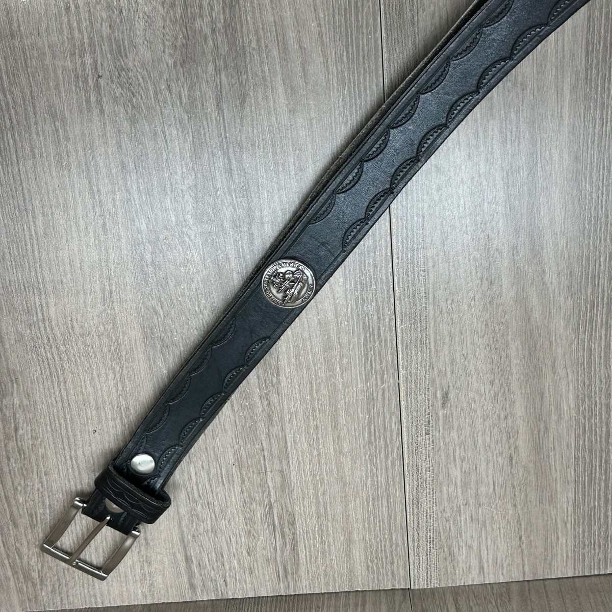 United States of America Army Mens Belt 49" Buckle Hand Tooled Leather Black View 4