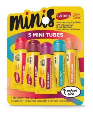 Carmex Daily Care Moisturizing Lip Balm 5 Mini Tubes 5 Flavors 5gm SPF 15 New