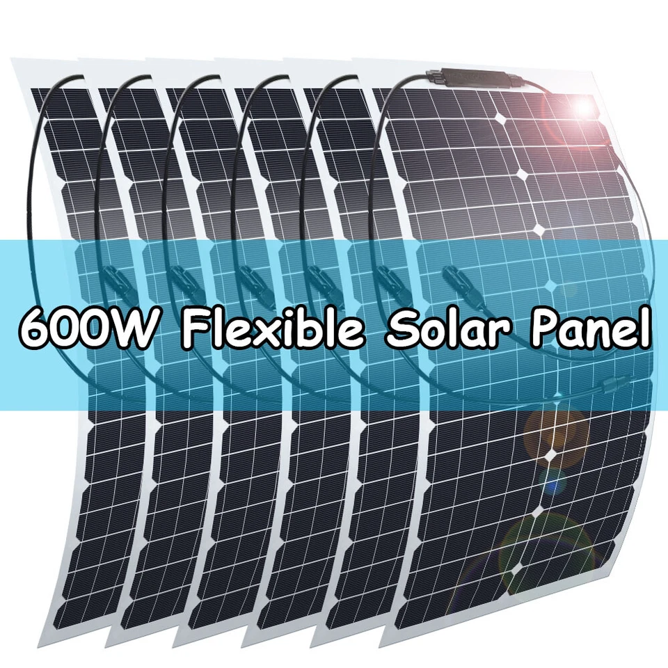 600 Вт гибкая солнечная панель 23% высокая эффективность 12 В зарядное устройство для автофургона лодки кемпинга - Изображение 3 из 4