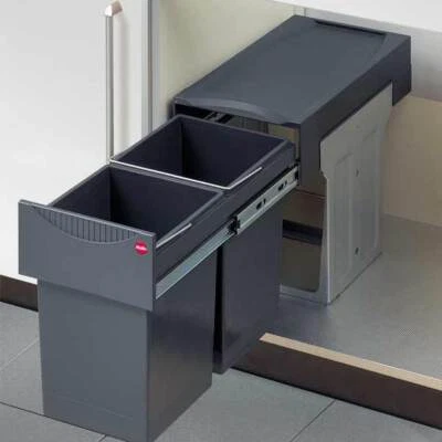 Hailo AS Tandem 15/15 Abfall Sammler Müll Eimer 2fach Küche Büro Grau Silber - Bild 1 von 4