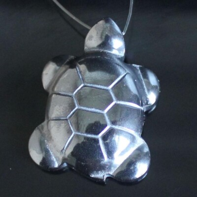 2pc  gemstone hematite stone turtle animal pendant bead 1''