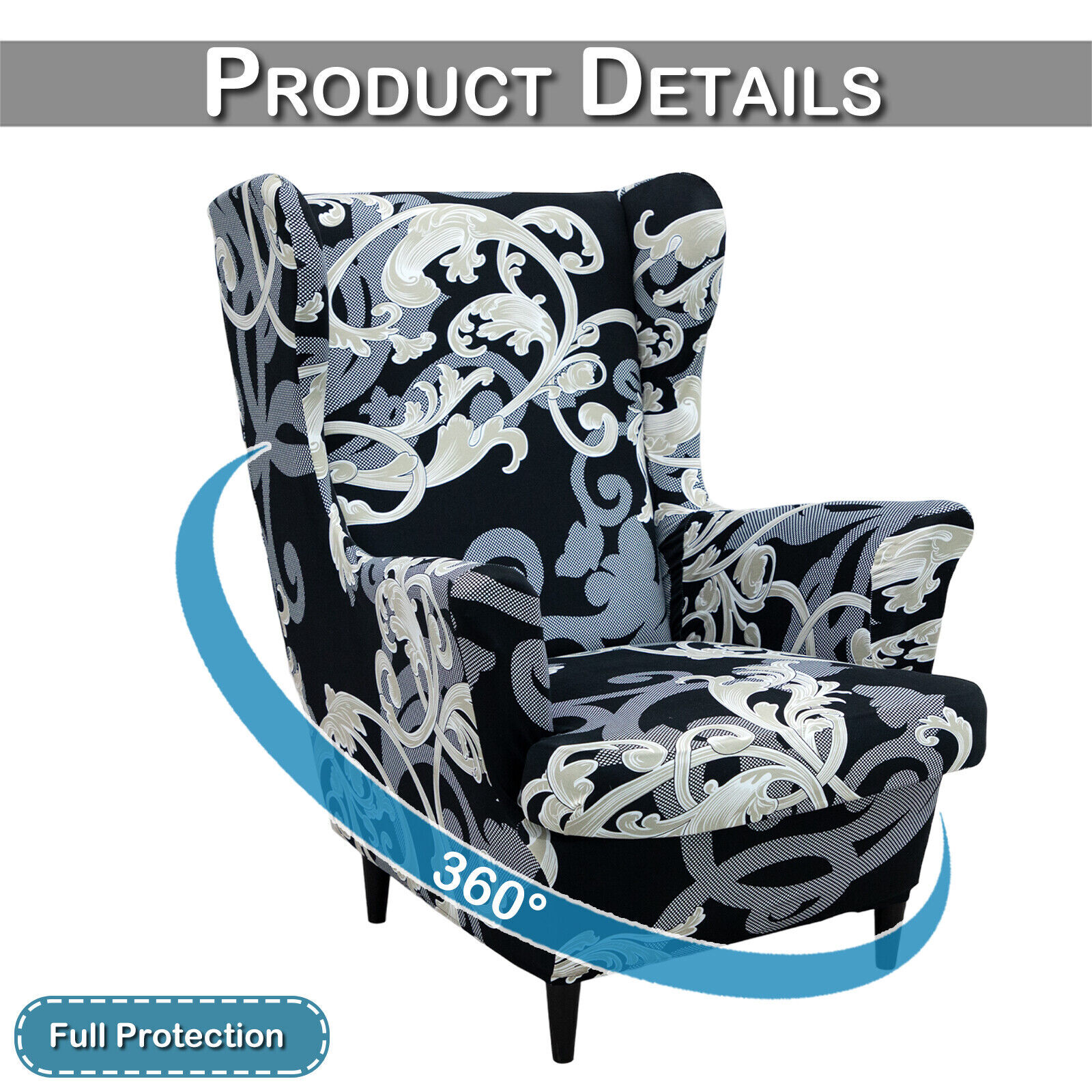 2Pieces Wingback Chair Cover Stretch Armchair Sofa Slipcover Wing