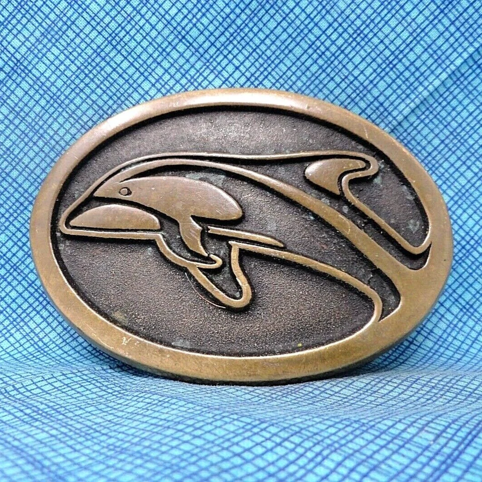 Orca Killer Whale Bronce Cinturón Hebilla Espíritu Animal De Colección Años 70 Arco Iris Metales.DBD607 Foto 2 de 4