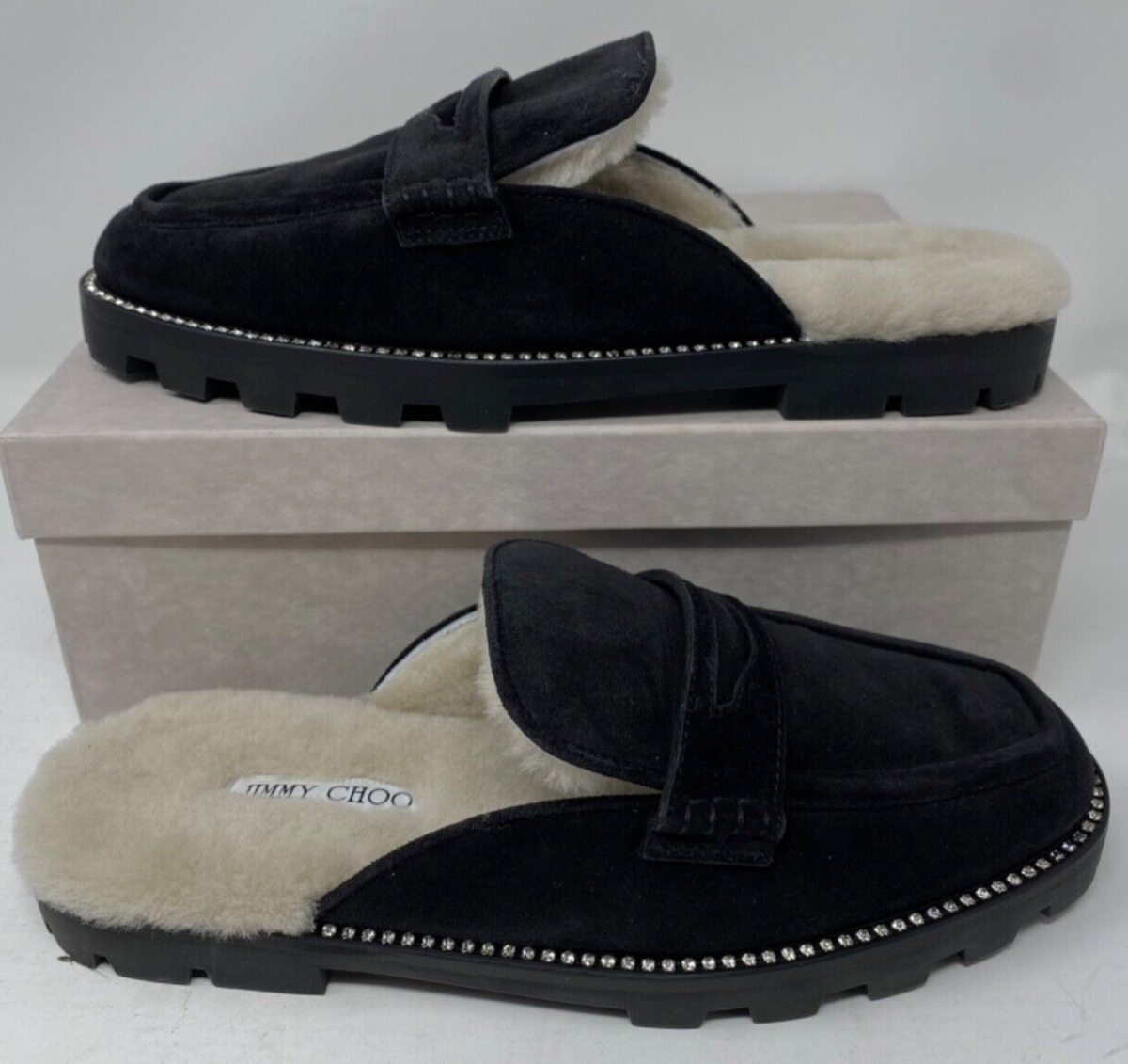 Jimmy Choo Ronnie Suede & Shearling Mule Penny Loafer Black