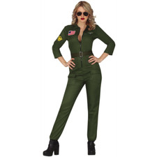 Womens 80s Top Pilot Fancy Dress Costume Ladies Gun Flight Aviator Costume