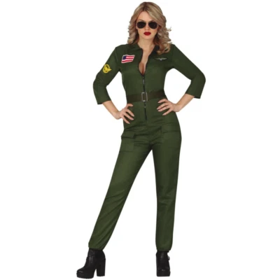 PAPOOTZ Womens 80s Top Pilot Fancy Dress Costume Ladies Gun Flight Aviator Costume