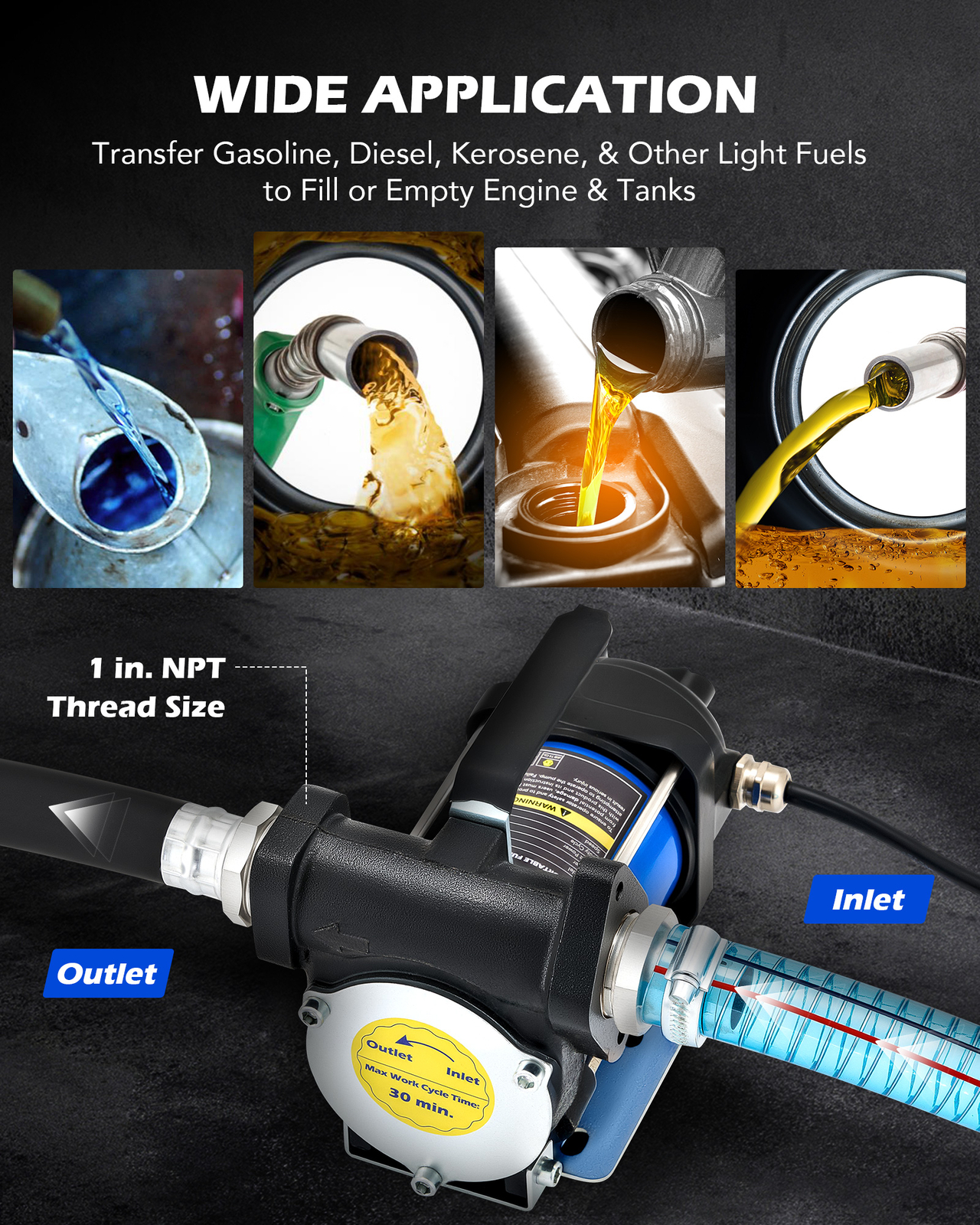 OMT 15gpm Gasoline Transfer Pump Kit for Kerosene Diesel with Inner Bypass Valve