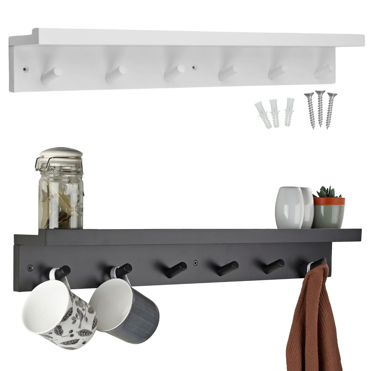 Coat Hooks with Shelf, 68cm Wall Mounted Floating Shelf Clothes