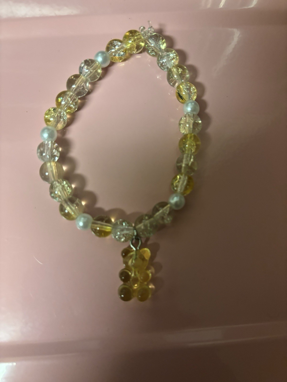 Beaded Yellow Pearl Bracelet with Adorable Bear Charm