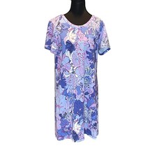 T by Talbots Womens Purple Floral Short Sleeve Knit T-Shirt Dress Medium M
