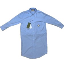 USED GUCCI EMBROIDERED SHIRT DRESS, KNEE-LENGTH, SIZE 40, LIGHT BLUE GOOD