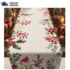 Festive 73x13.8 Christmas Table Runner - Cotton Pinecone  Evergreen Design
