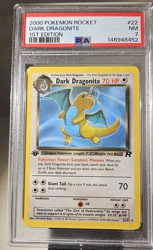2000 Pokémon 1st Edition AMERICAN Team Rocket Dark Dragonite #22 NON-Holo PSA- 7