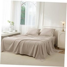 100 Washed Cotton Sheet Set 4 Pieces,1 Queen Heathered Tannish Linen Grey