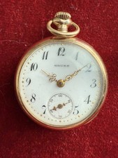 Orologio da tasca Gruen vintage anni 40 oro 14k riempimento 15 gioiello funziona bene mezzo cacciatore