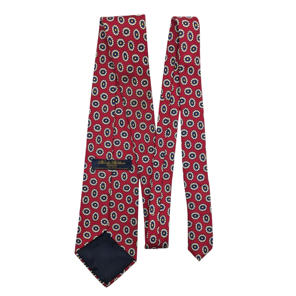 Brooks Brothers мужской винтажный шелковый галстук красный темно-синий фуляр цветочный медальон США - Изображение 3 из 4