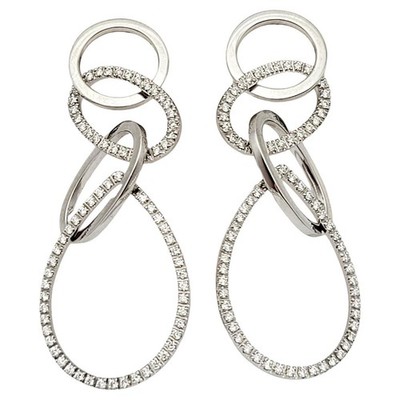 Interlocking Pavé Diamond Open Loop Dangle Earrings in 18 Karat White Gold
