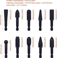 NordWolf 10-Piece Rotary Burr Wood Carving Rasp Files Set, with 1/4" Hex Shank