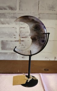 NEW Handcarved Amethyst Crystal Moon With Hanging Star And Custom Display Stand