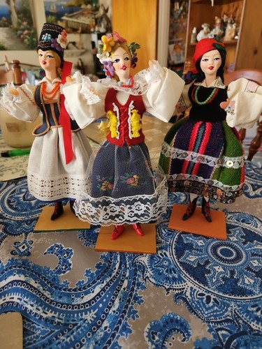 Lot Of 3 Polish Folk Art Cloth Doll Figurines Poland Lalka Krakow Vtg 90s 