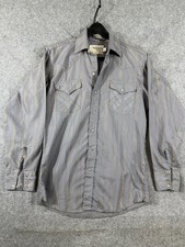 Panhandle Slim Western Shirt Mens M Gray Metallic Gold Pearl Snap Ranch Town VTG