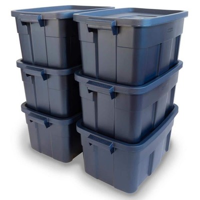 Rubbermaid Roughneck 14-gal. Storage Tote Box in Dark Indigo Metallic (6-Pack)