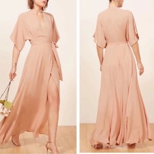 Reformation Winslow Wrap Maxi Dress in Blush Pink Women's Size Large READ FLAW