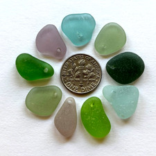 Surf Tumbled Sea Glass Top DRILLED  Jewelry Quality  9 Pieces