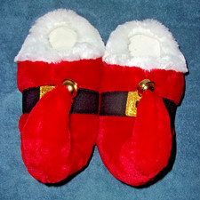 DAN DEE SANTA ELF PLUSH HOLIDAY SLIPPERS BUCKLES BELLS SIZE M 7/8 NWOT