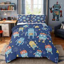 Colorful Robot Comforter Set for Kids - Fun Space Bedding 3-Piece Set