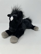 Aurora 10"L Stuffed Plush Lying Black Gray Pony Horse Stallion Animal Toy