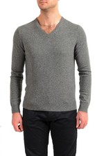 Malo Optimum Men's Medium Gray Wool Cashmere V-Neck Pullover Sweater