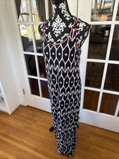 TRINA TURK x INC Africana Maxi W/ Bra Side Slit Dress in Black Ikat Print Sz M
