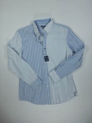 Club Room Men's Medium Blue White Stripe Buttondown Stretch Oxford Lupine Blue