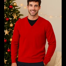 Club Room 2-Ply Estate Cashmere V-Neck Sweater Mens Size M Red Luxury Old Money
