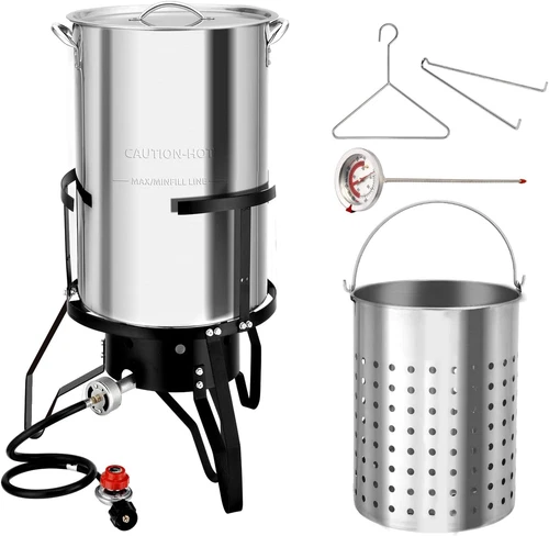 50QT Turkey Fryer Propane Stove Stainless Steel Deep Fryer Boiler Steamer Basket