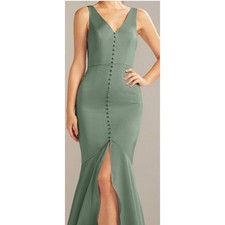 AW BRIDAL 8 M Green Mist Adagio satin bridesmaid prom party maxi dress NEW B24