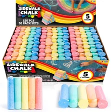 150 PCS Jumbo Washable Sidewalk Chalk Set, 30 Packs 5 Colors Outdoor Fun & Games