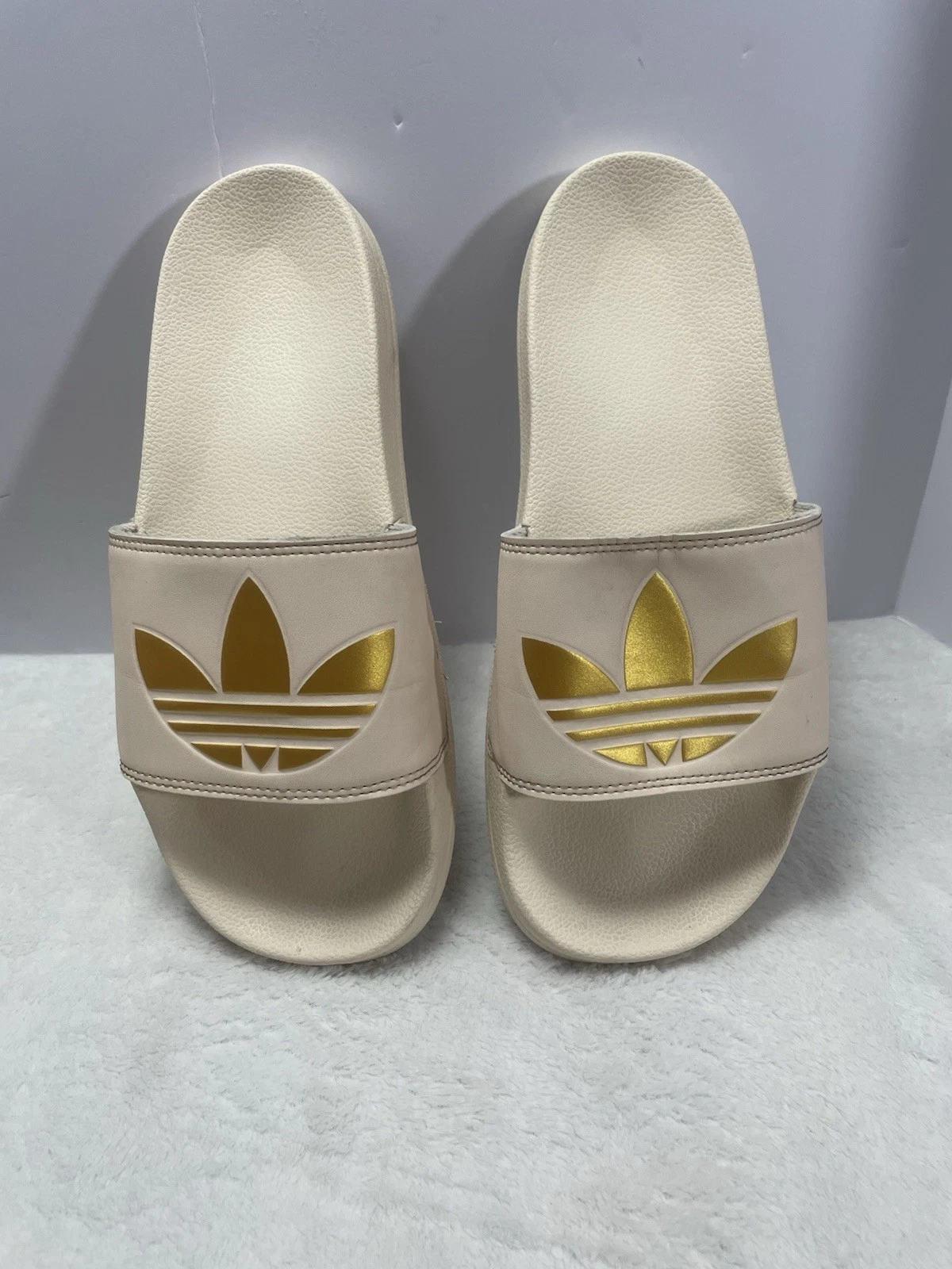 Adidas ADILETTE sandali slides beige e oro donna taglia 10