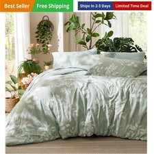 Queen Comforter Set 7 Piece, Sage Green Floral Bedding Set, Bed in a Bag Queen w