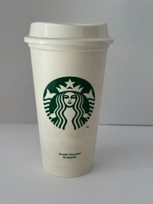 Starbucks Reusable Plastic Cup White with Green Logo 16 oz with matching Lid New