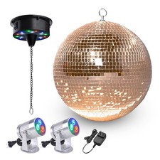 Yescom 12" Large Disco Ball with Motor and Light Rotator 2PCS RGB Spotlights