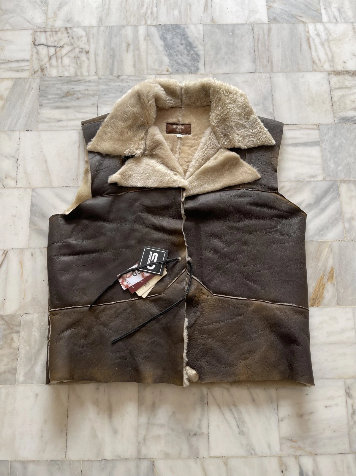 Clint Handmade Real Fur Eastwood Man with no Name Brown Distressed Leather vest - product detail image 4
