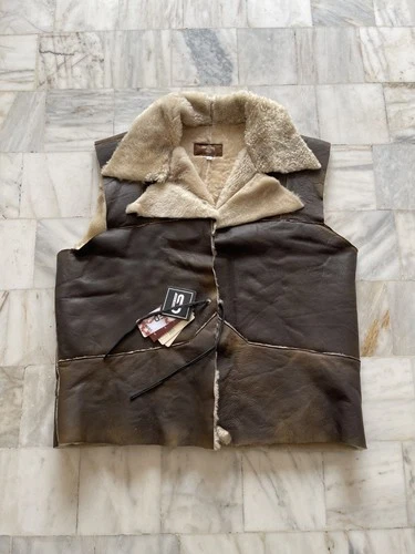 Clint Handmade Real Fur Eastwood Man with no Name Brown Distressed Leather vest image 4